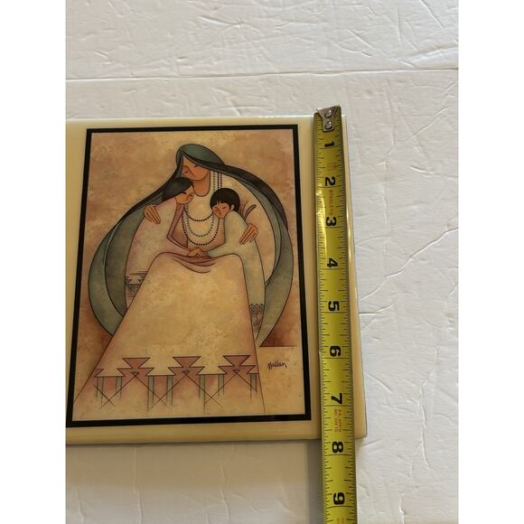 El Abrazo Artist G. E. Mullen Folk Art 8" Redware Ceramic Southwestern Tile 1983 - Picture 5 of 8